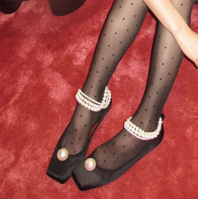 Genuine Leather Satin French Niche Pearl Square Toe Ballet for Women 2025 Spring Super Popular Shallow Mouth Single Flat Shoes