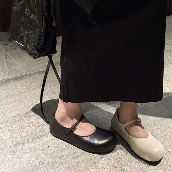 Genuine Leather Korean Style Chunky Hidden Heel Buckle Strap Single for Women 2025 New Spring Summer Mary Jane Flat Shoes