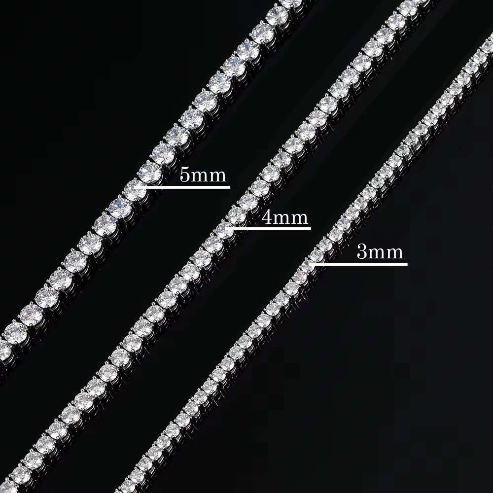 Iced Out Hip Hop Moissanite Tennis Necklace 3mm 4mm 5mm 925 Sterling Silver Moissanite Diamond Tennis Chain Necklace