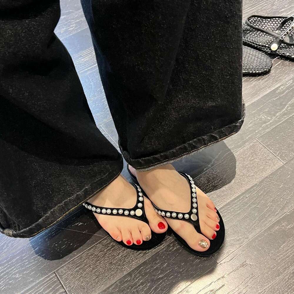 Sheepskin Version ~ Korean Pearl Toe Post Sandals for Women Outdoor 2025 New Summer Vacation Fashion Cool Slippers