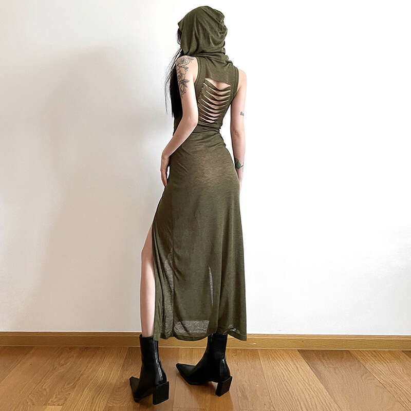 Summer Fashion Trend Women's New Hooded Loose Hem Split Personality Dress B5