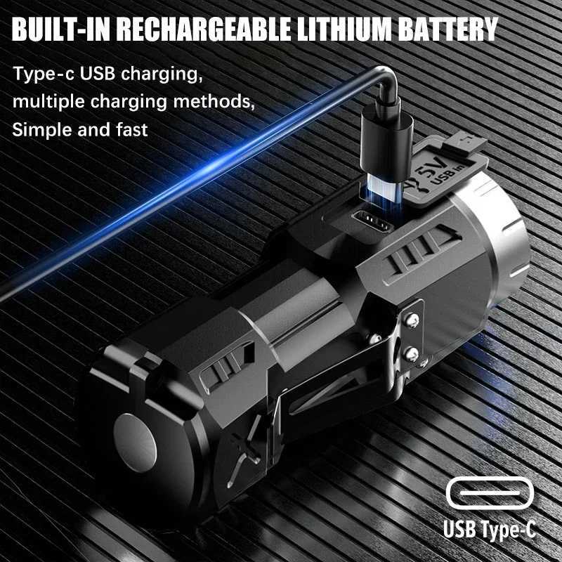 New Ultra Bright Flashlight 4/6/8*P35 LED Mini Super Bright Torch USB Rechargeable Waterproof Light With Magnet Emergency Lamp XJ250529