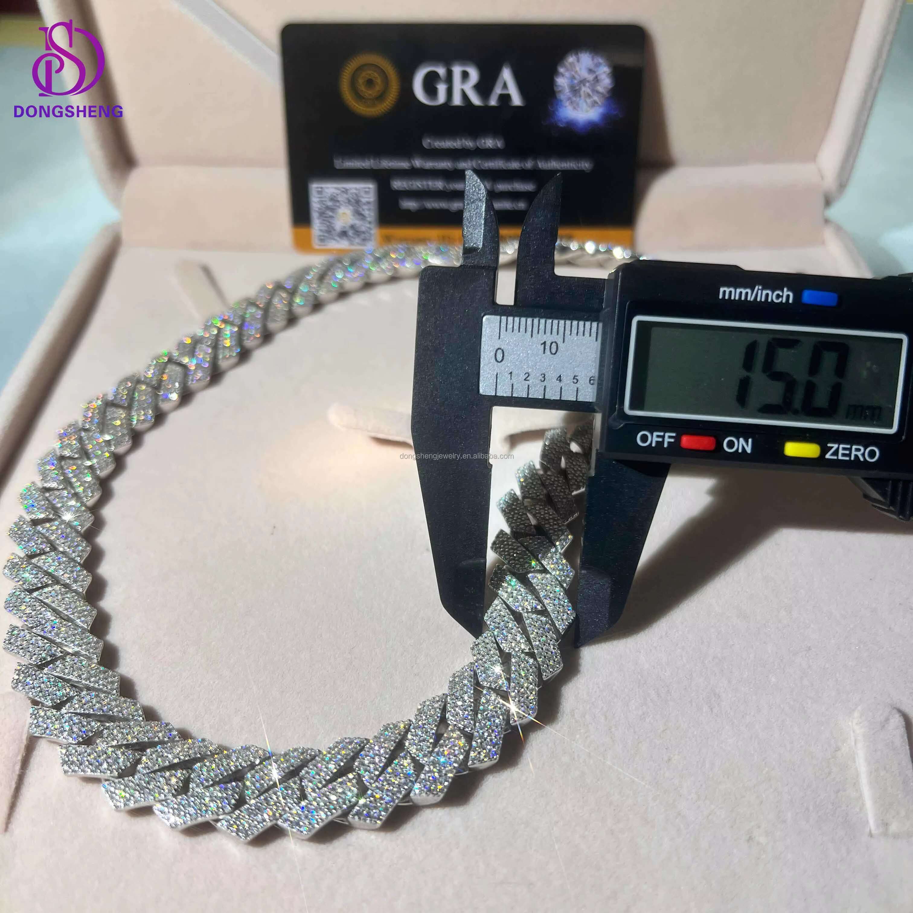 Custom Jewelry Miami Necklace 14mm 925 Sterling Silver Vvs Moissanite Iced Out Diamond Hip Hop Cuban Link Chain