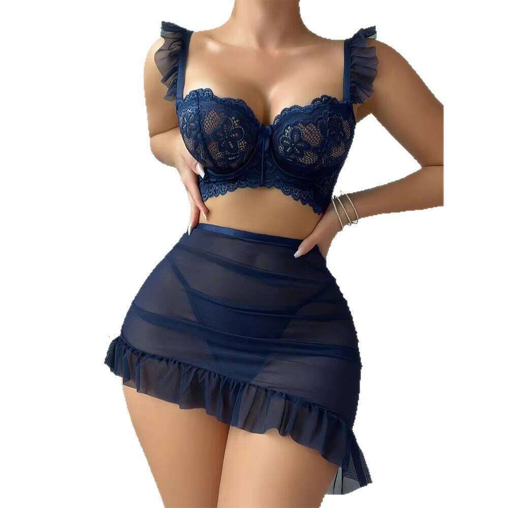 Irregular Floral Lace Boudoir Outfits Sexy Sling Nightwear Set See-Through Erotic Negligees Seductive Short Womens Nightgown