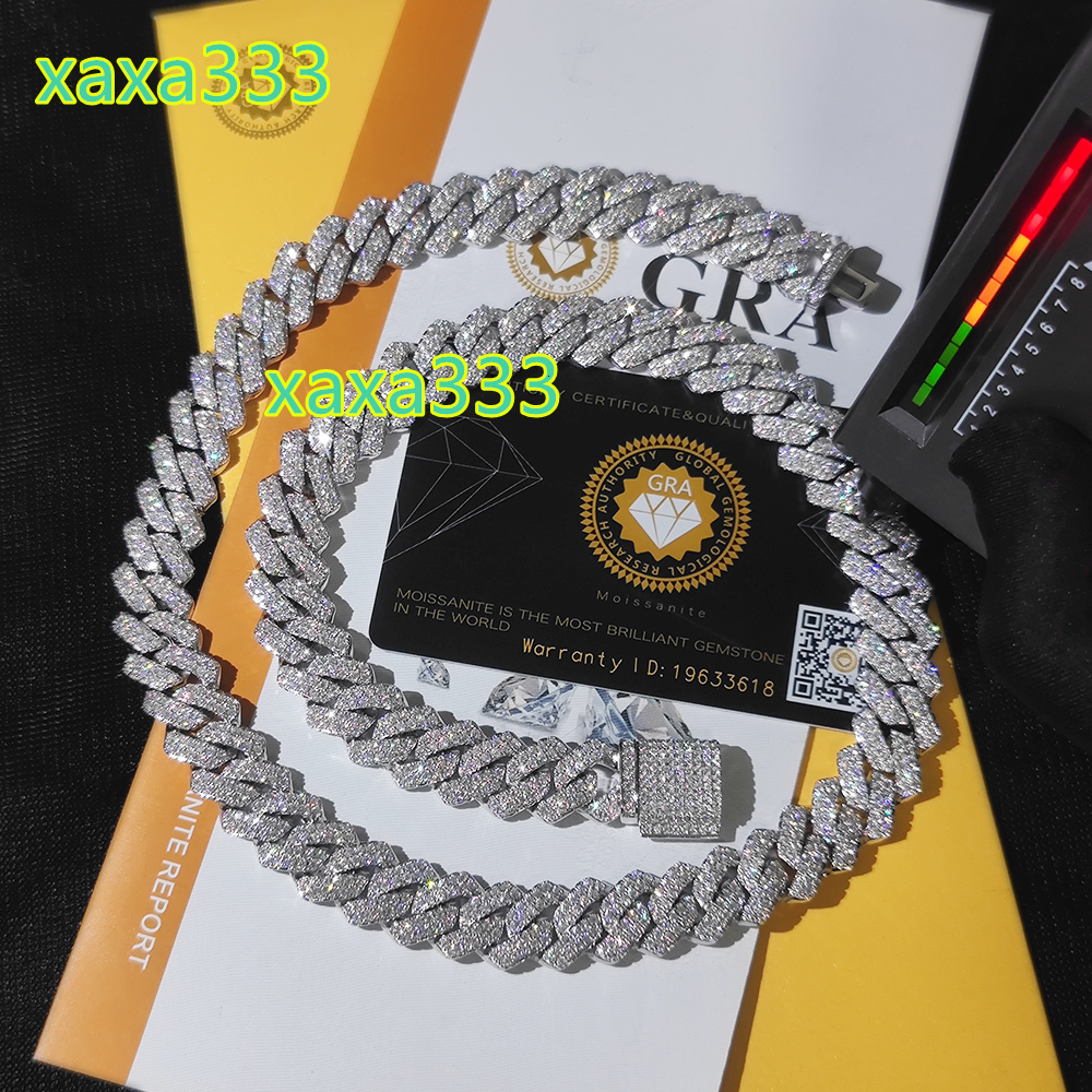 NUOYA 925 Sterling Silver Fine Jewelry Necklace Iced VVS Moissanite Cuban Chain Hip Hop Style Moissanite Cuban Link Necklace
