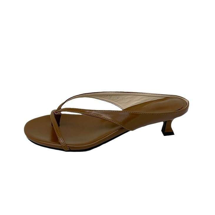 Genuine Leather Niche Design Edge Strap Toe Post for Women, Summer Open-Toe Low Cat Heel Sandals