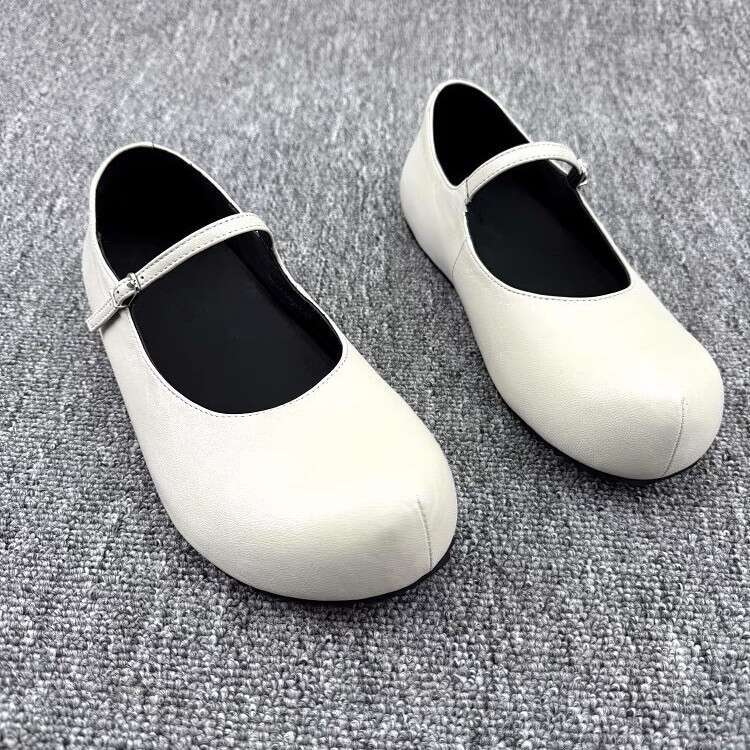 Genuine Leather Korean Style Chunky Hidden Heel Buckle Strap Single for Women 2025 New Spring Summer Mary Jane Flat Shoes