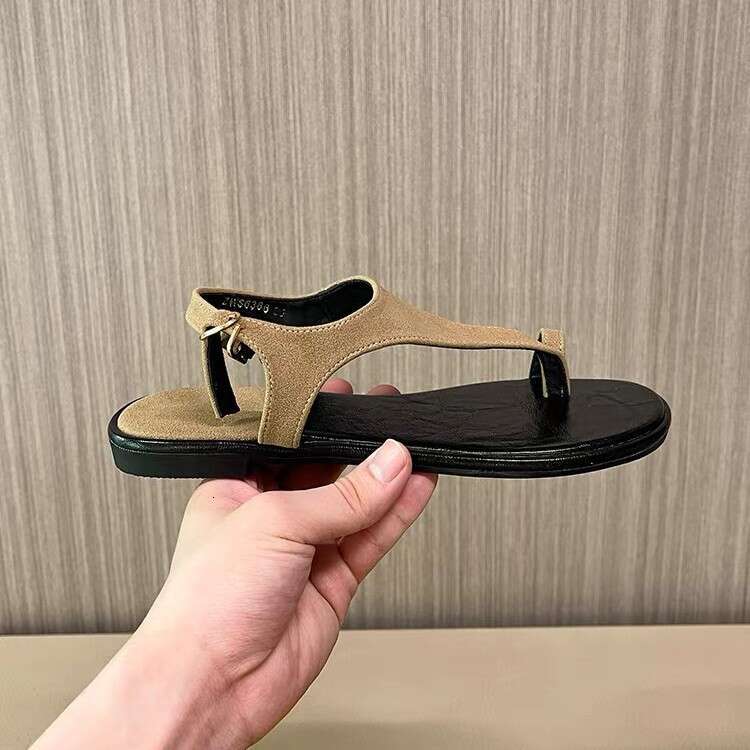 Sheepskin Version ~ Korean Style Round Flat Sandals for Women 2025 Summer New Faux Leather Toe Ring Slippers