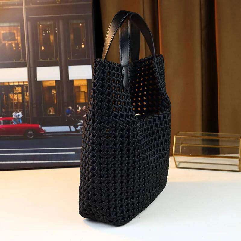 New Women's Hollow Woven Handbag Fashion Casual Commuter Mother-Child Basket Style Single Shoulder Underarm Trendy Bag