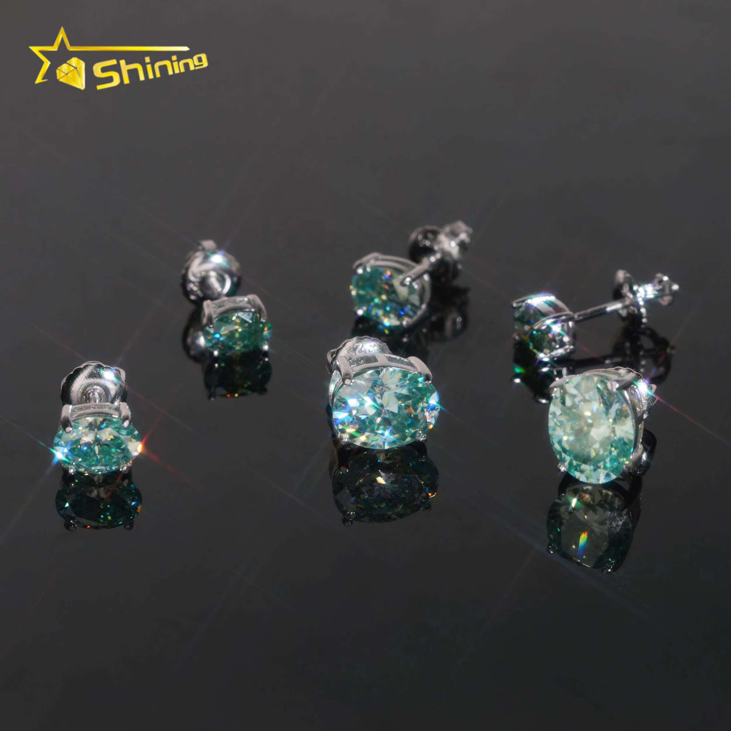 Fine Jewelry Oval Shape 1ct Moissanite 925 Sterling Silver Blue Green Stud Diamond Earrings