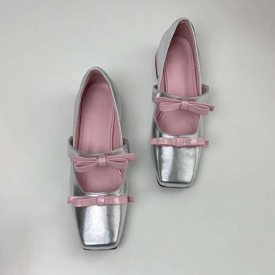Korean Style Genuine Square Toe Shallow Mouth Double Bow Mary Jane for Women 2025 Spring Chunky Heel Loafers Small Leather Shoes