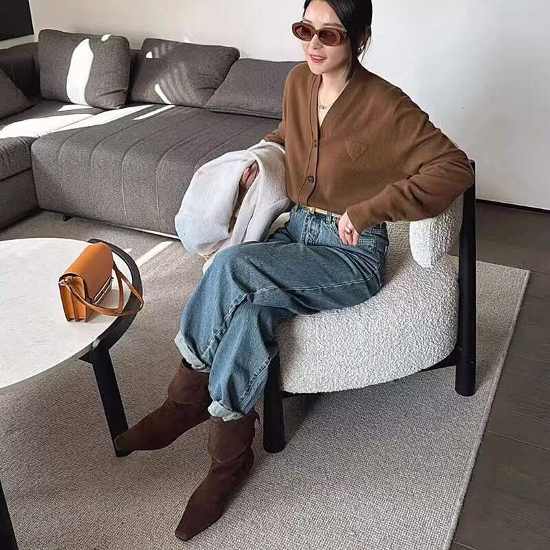 Korean Style Niche Folded Chelsea Slim Short for Women Autumn Winter Fleece Lined Flat Small Square Toe Western Cowboy Boots