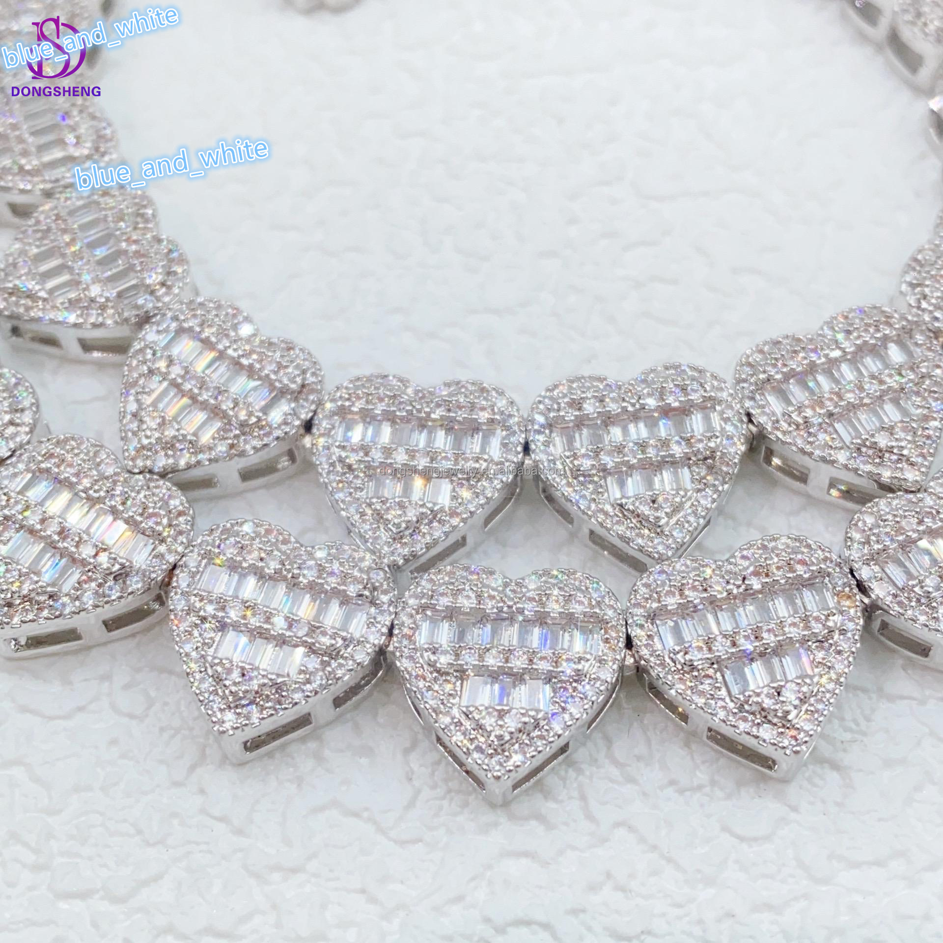 New Trendy 925 Sterling Silver Heart Shape Moissanite Link Chain for Women Fashion Hip Hop Iced Out Cuban Link Bracelet