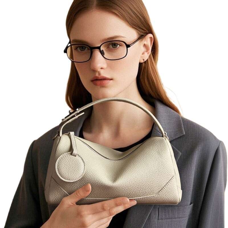 Designer Bag New Genuine Leather Crossbody Boston Bag Vegetable Tanned Cowhide Women Shoulder Elegant Buckle Handbag Black Brown