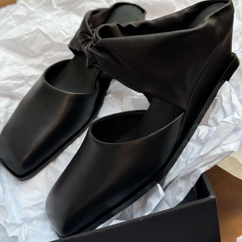 Genuine Leather Niche Square Toe Wedge for Women Outdoor 2025 Spring Summer One-Strap Sandals Mules
