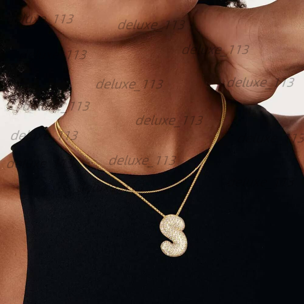 Kissyan Bubble Letter Necklace, 14K Gold Plated Balloon Initial Pendant Box Chain Necklace Exquisite Dense Set Cubic Zircon Jewelry Gift For Ladies An