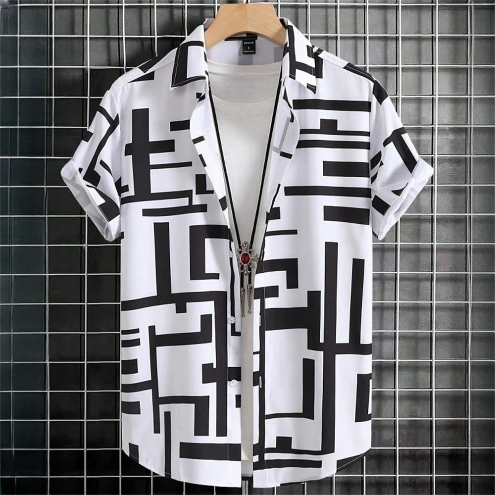 Simple Mens Shirts 3D Patchwork Printing High-Quality Mens Clothing Short Sleeve Beach Party Hawaiian Shirts 250528