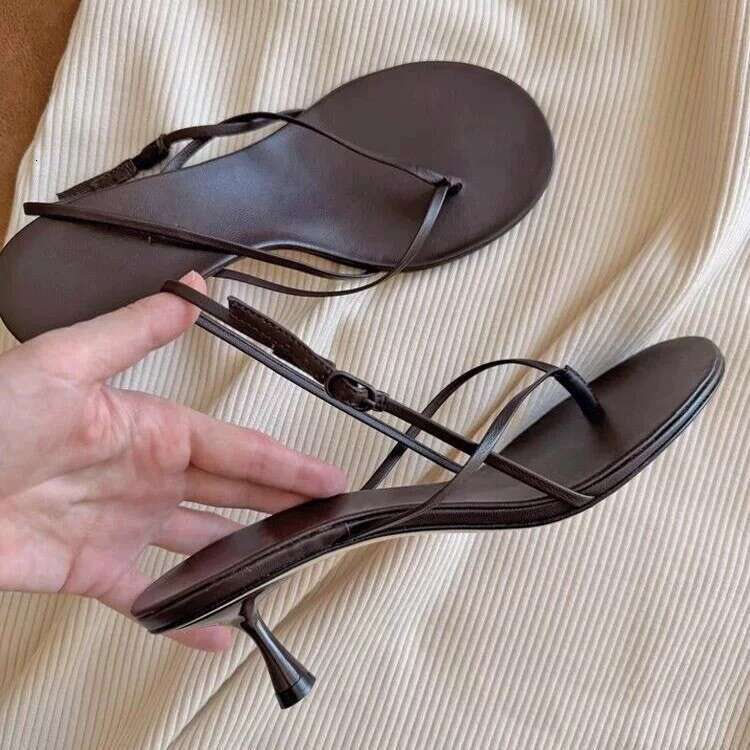 Cowhide Version ~ French Style One-Strap Toe Post Roman Sandals for Women 2025 New Summer Elegant Thin High Heel Slippers