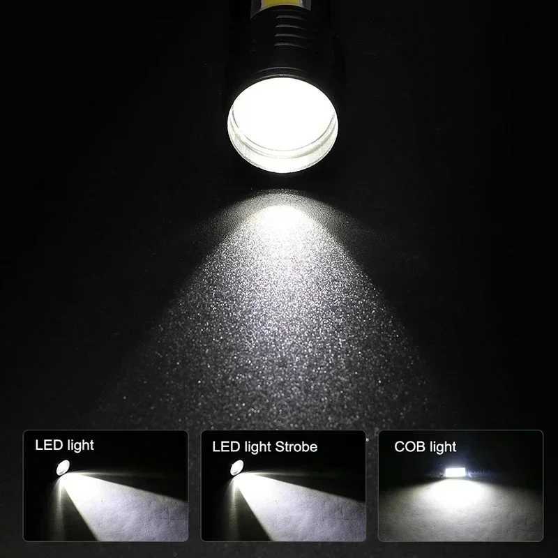 Mini LED Rechargeable Flashlight COB+XPE Zoomable Torch 3 Modes Built-in Battery Flashlight Outdoor Camping Emergency Lantern XJ250529