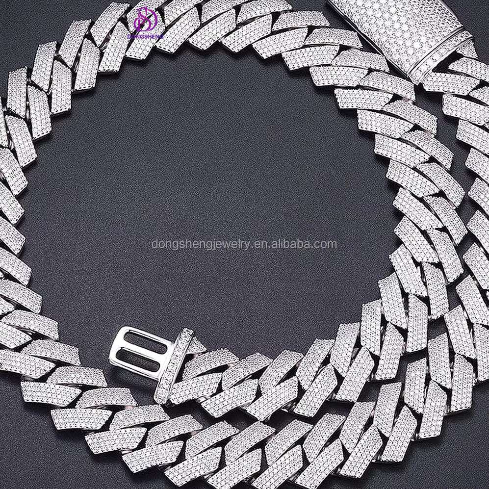 20mm Luxury Custom Hip Hop Cuban Link Necklace White Gold Ice Plated Moissanite Diamond Cuban Chain 925 Silver Customized 1pcs