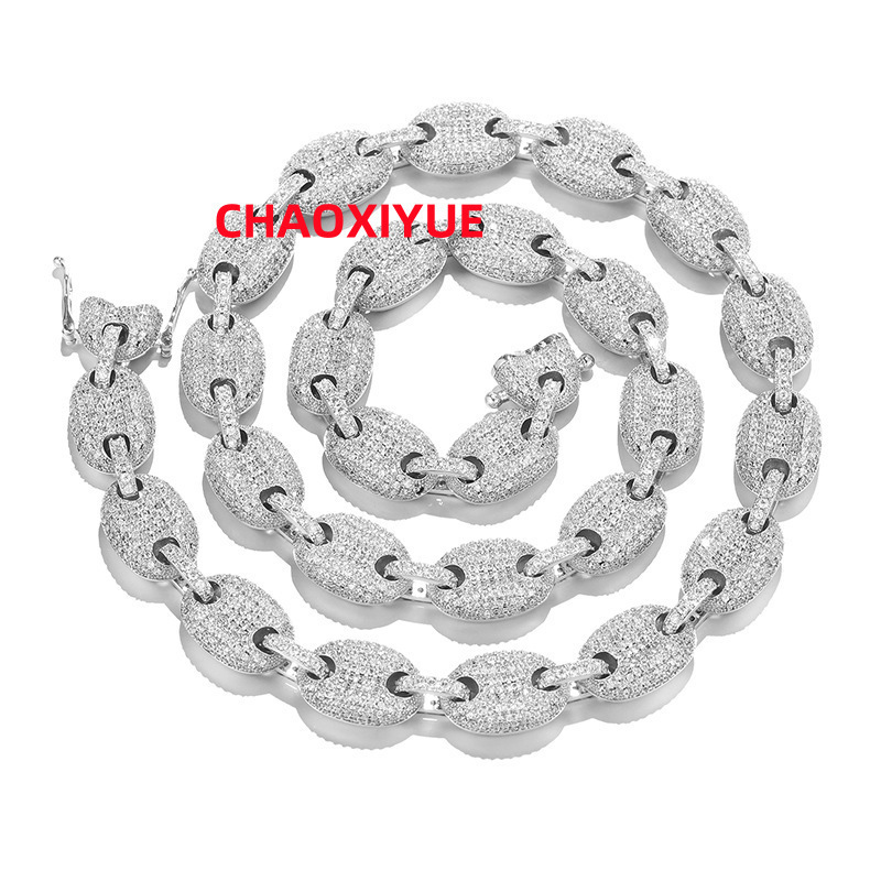 VVS Moissanite Diamond Cuban Link Chain Iced Out Coffee Bean Pig Nose Choker Necklace Hip Hop S925 Sterling Silver Link Chain
