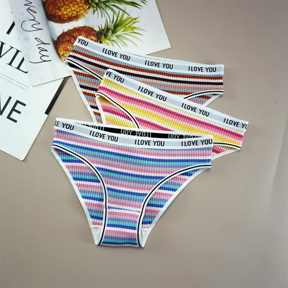 3PCSSet Fashion Letter Printed Cotton Women Underwear Breathable Comfort Sexy Lingerie Low Waist Seamless Female Intimates 250526