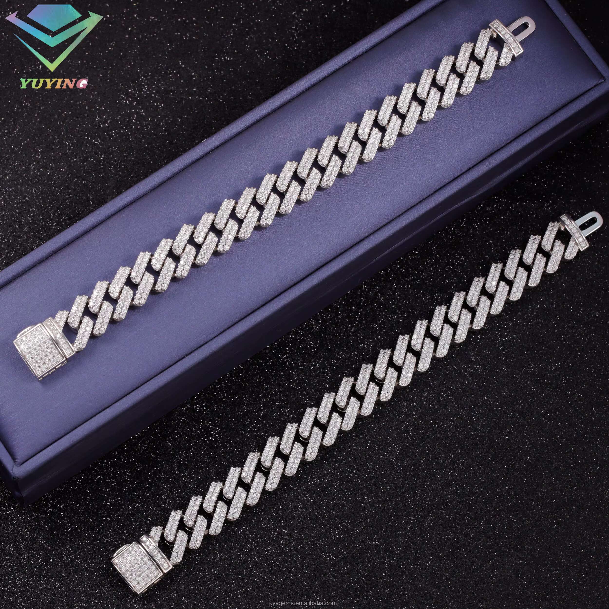 S925 Sterling with Iced Out 2row 13mm Vvs Moissanite Cuban Moissanite Diamond Chain Cuban Link Moissanite Necklace Bracelet