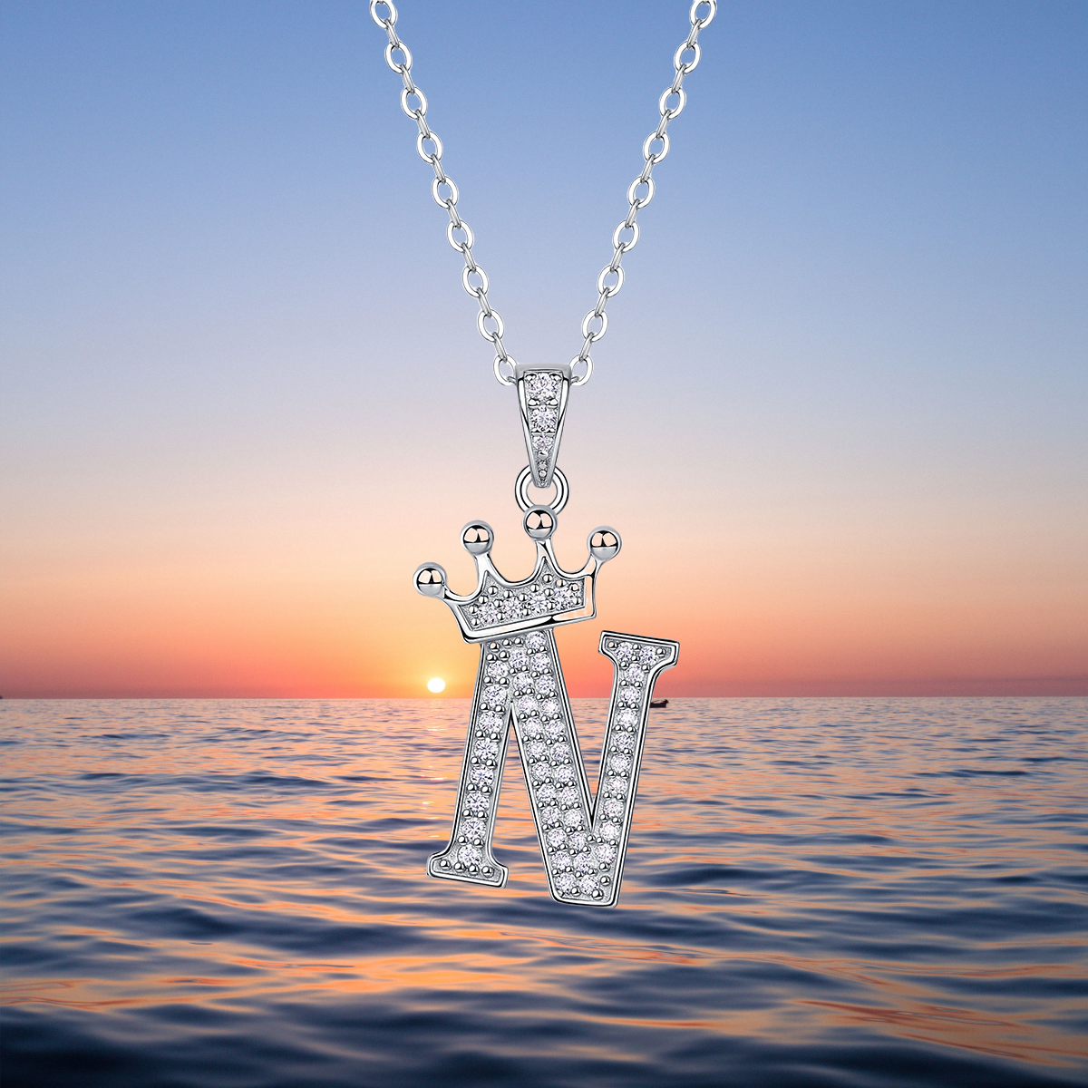 A-N English alphabet pendant necklace 925 sterling silver Moissanite Luxurious cool popular lucky versatile design Cross-border collar necklace jewelr