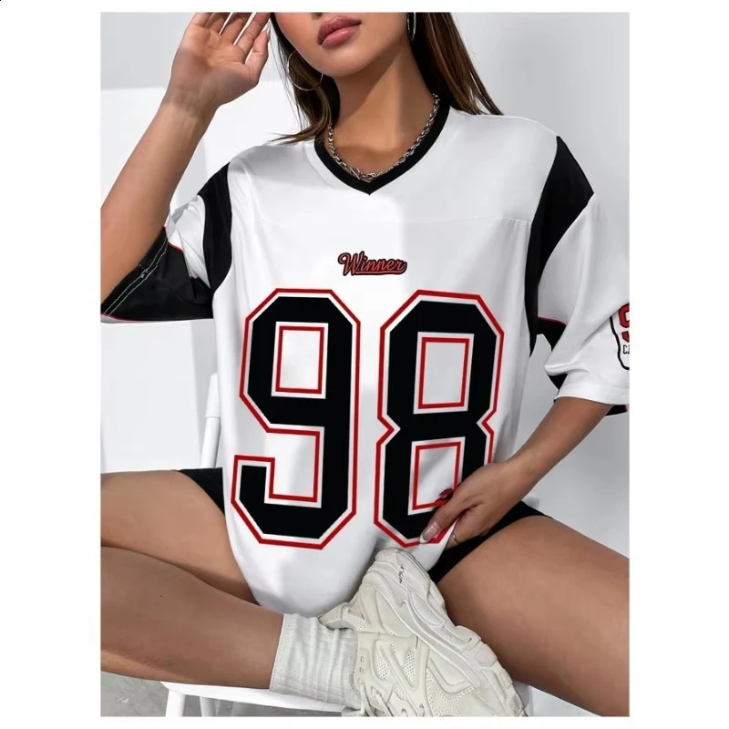 Summer Fashion Womens Shortsleeved Plus Size 98 Digital Pattern Tshirt Vneck Comfortable Loose 250519