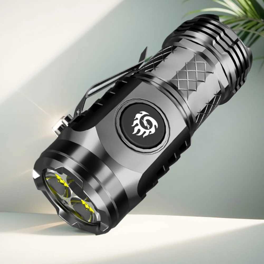 High Power LED Flashlight 3-Eyed Mini Flashlight USB Rechargeable Clip-on Torch Light Outdoor Emergency Work Lights for Hiking XJ250529