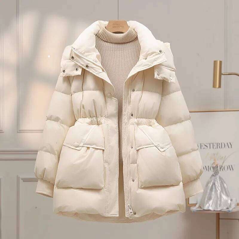 90 White duck down Jacket For women Winter 2025 New Slim Detachable hat Coat Medium length Female Casual Down Outwear