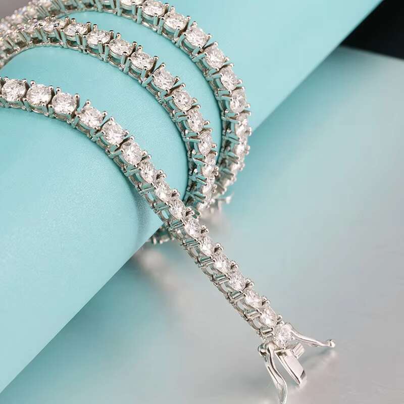 4MM 10K 14K 18K White Gold Plated Silver Tennis Chain Moissanite Necklace Cuban Link Chain
