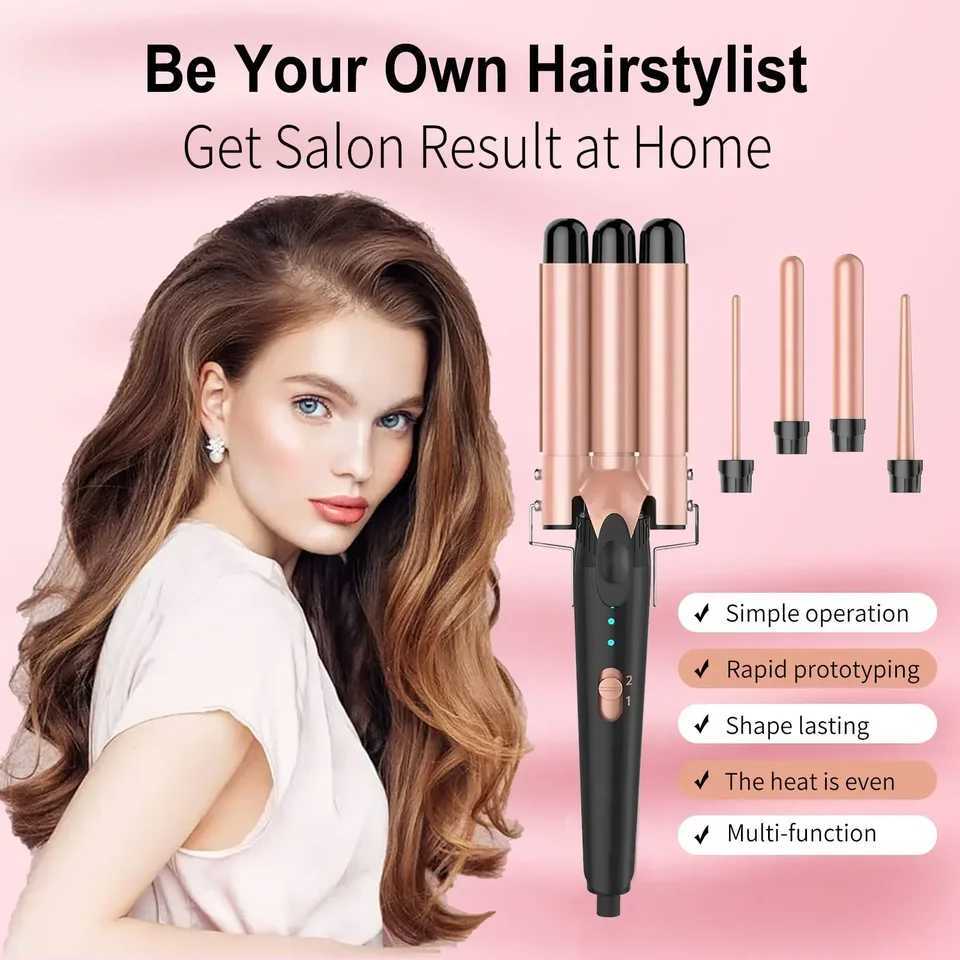 5 in 1 Curling Iron 3 Barrel Hair Crimper Hair Waver Curling Iron with Fast Heating Up Crimper Wand Curler for All Hair TypesXJ250528