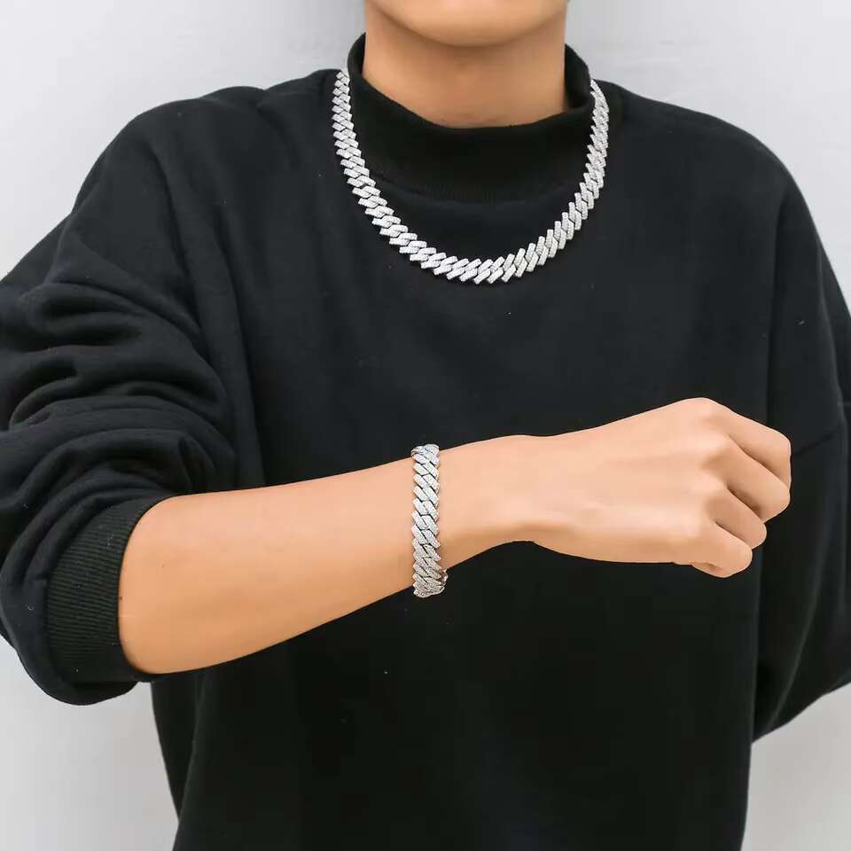 Trendy 925 Silver Cuban Link Chain for Men 14MM Moissanite Diamond with Two-Row Hip Hop Rapper Iced out Necklace