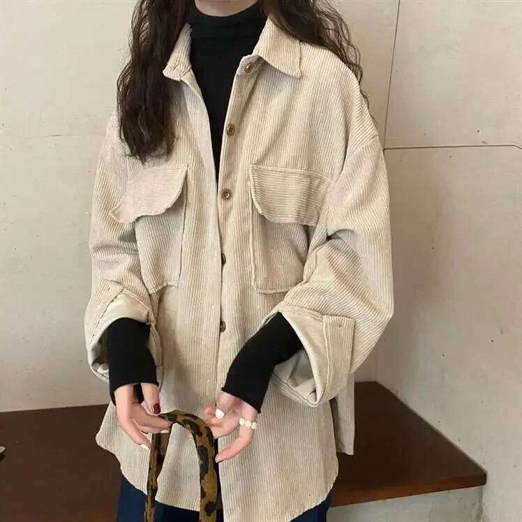 VintageCorduroy Women's Design Sensibility Niche Spring Autumn/Winter Style Versatile Top Sleeveless Shirt Jacket