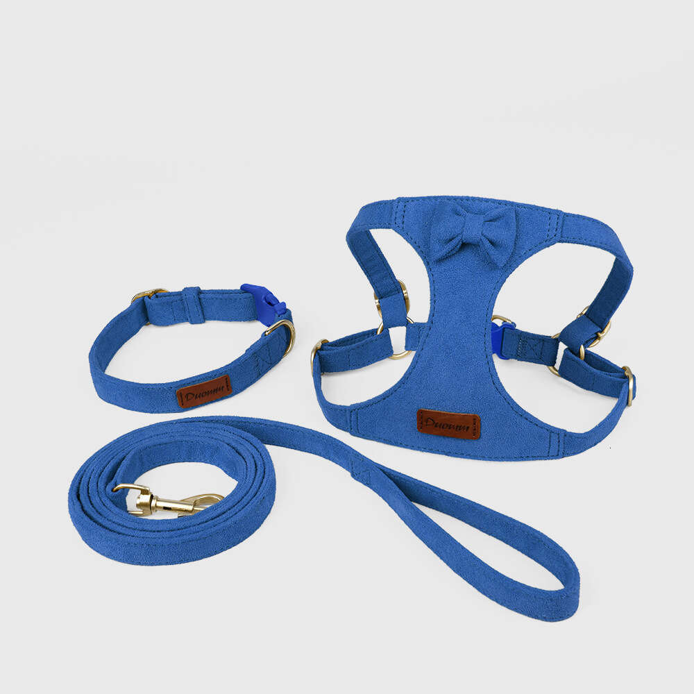 New Leash Vest-Style Collar Deer Fiber Veet Dog Chest Harness Three-Piece Set Pet Supplies