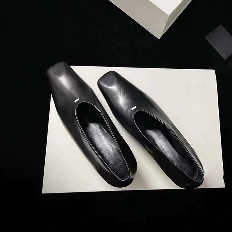 Genuine Leather French Niche Square Toe Hidden Wedge Flat Mules Women's 2025 Spring New Fashion Granny Shoes
