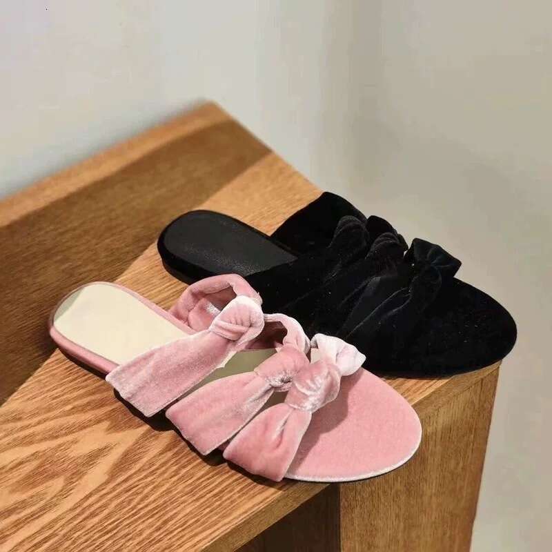 Sheepskin Version ~ Korean Style Velvet Flat One-Strap Knotted Open-Toe Sandals for Women Outdoor 2025 Summer Slippers
