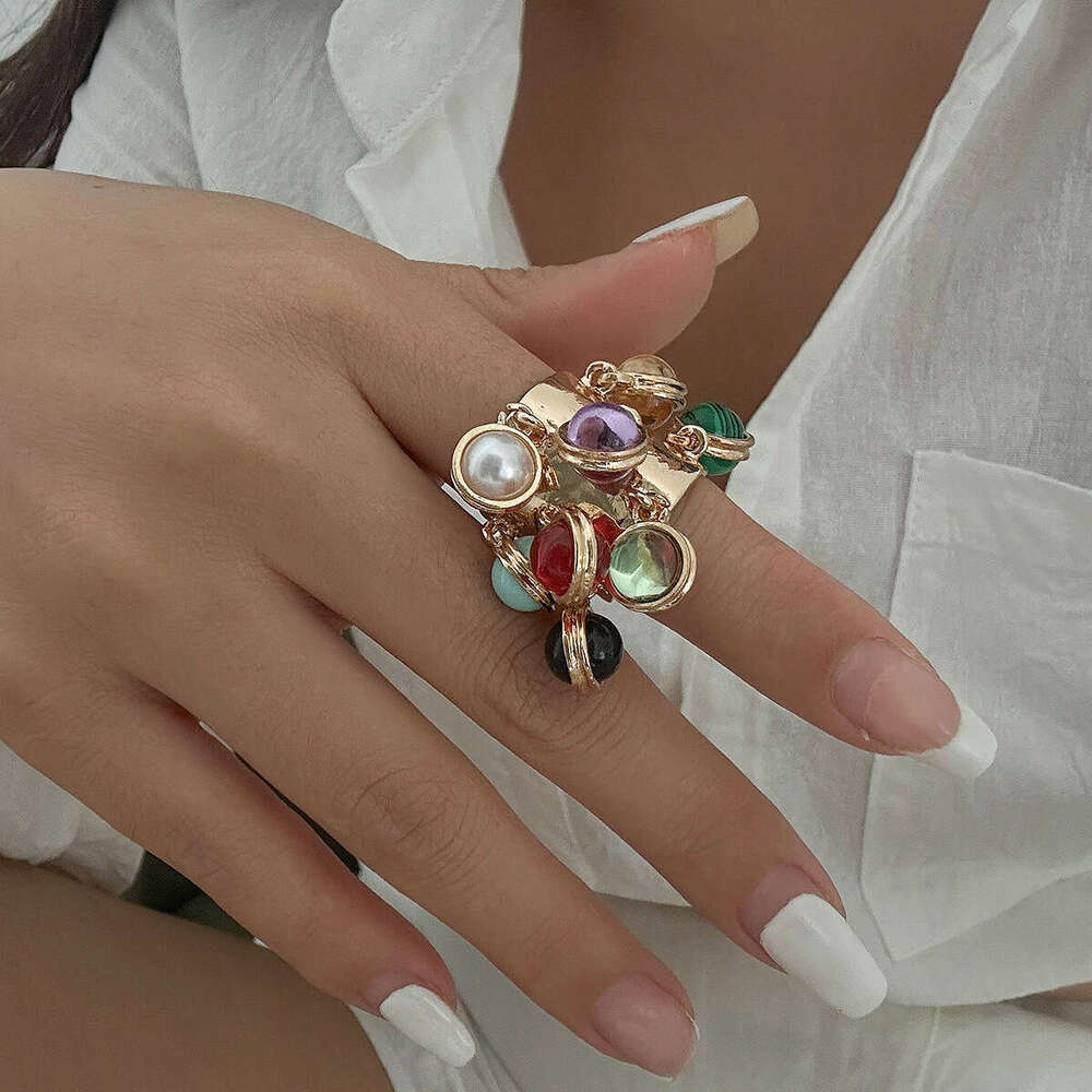 Jewelry Palace Inlaid Geometric Niche Malachite Round Alloy Open Ring