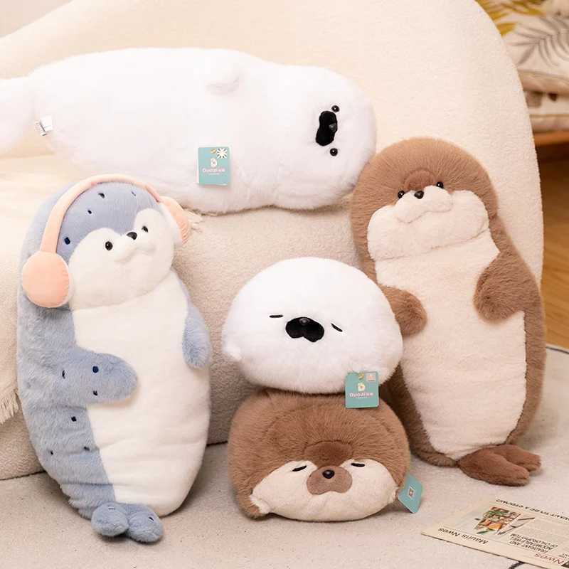 High Quality Genuine Kawaii Sea Creature Otter Plush Doll Pillow Headset Blue Seal Otter Stuffed Animal Birthday Gift Z250529