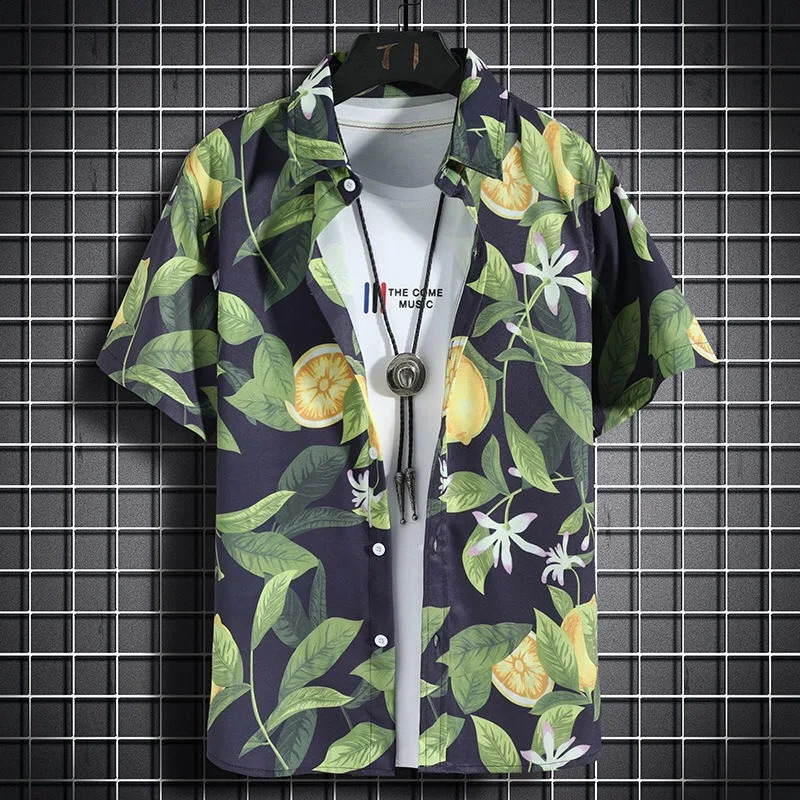 Hawaiian beach shirts Mens short-sleeved casual shirts Seaside vacation quick-drying clothes Loose floral tops 250528