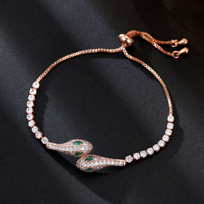 Snake-Shaped with Micro-Paved Zircon, High-End Exquisite Adjustable Pull-Out Temperament Jewelry, Zodiac Year Bracelet