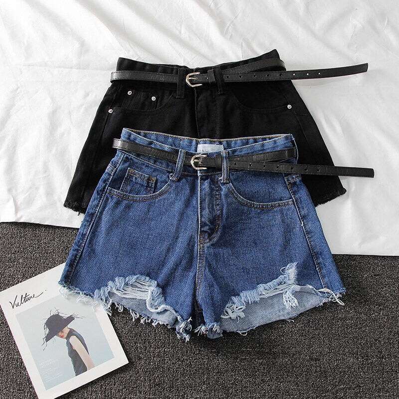 Shorts Women Denim Shorts Summer New High Waisted Denim Shorts For Women Loose Fit Distressed Chic Fringe A Line Wide Leg Hot Pants Trend Jean Shorts