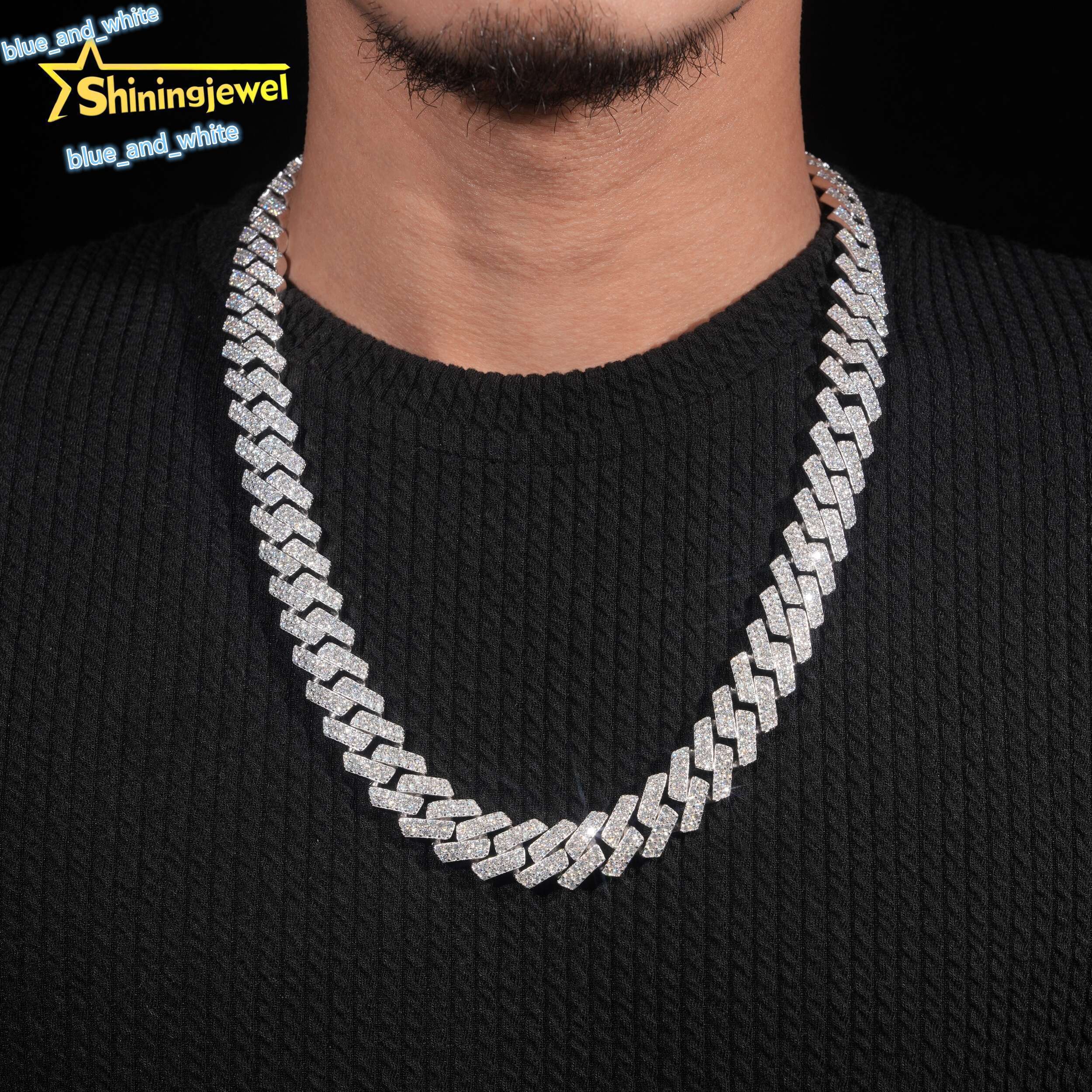 Pass Diamond Test 16mm VVS Moissanite Cuban Link Chain S925 Gold Plated Diamond Iced Out Hip Hop Cuban Link Chain