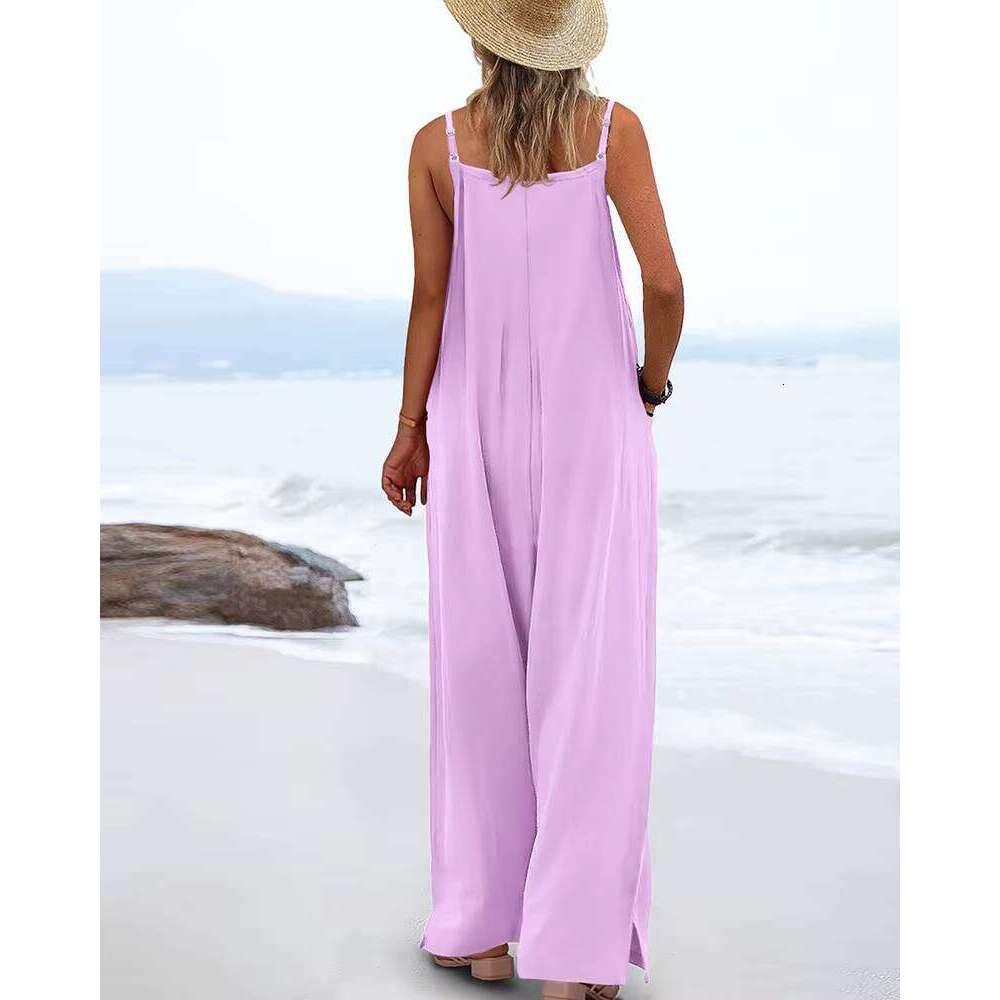 Tad Women's Summer Bohemian Casual Wide Leg Cargo Pants with Print and Pockets Loose Jumpsuit