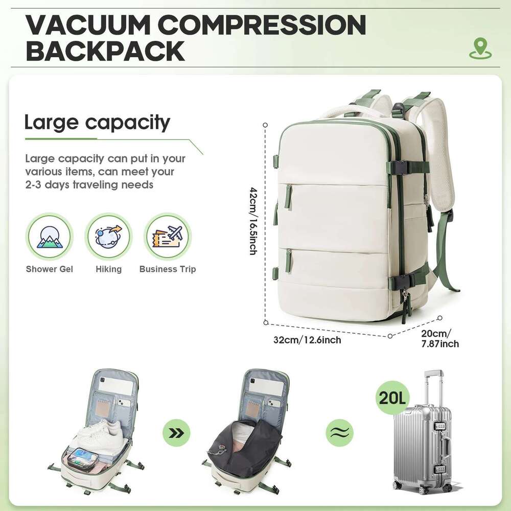 Large Travel Storage Compression Bags with Pump, Waterproof Vacpack Women Men Business Vacuum Backpack