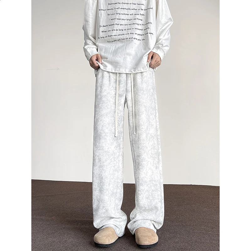 Harajuku Streetwear Tie Dye Casual Pants Men Women Wide Leg Straight Mopping Trousers Oversize Korean Fashion Drawstring Pants 250527