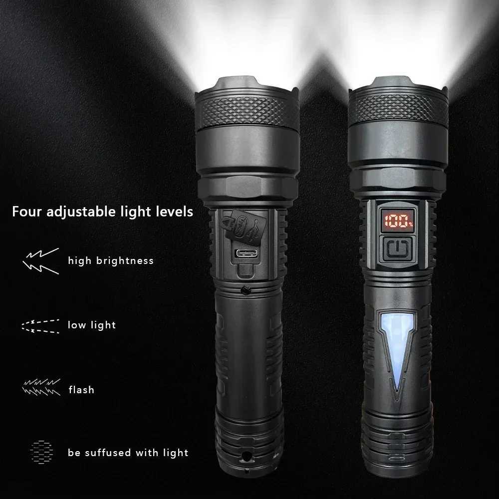 1500W Super Portable Rechargeable LED Lamp with Built-in Battery Waterproof High Power LED Flashlight White Laser Outdoor Torch Light XJ250529