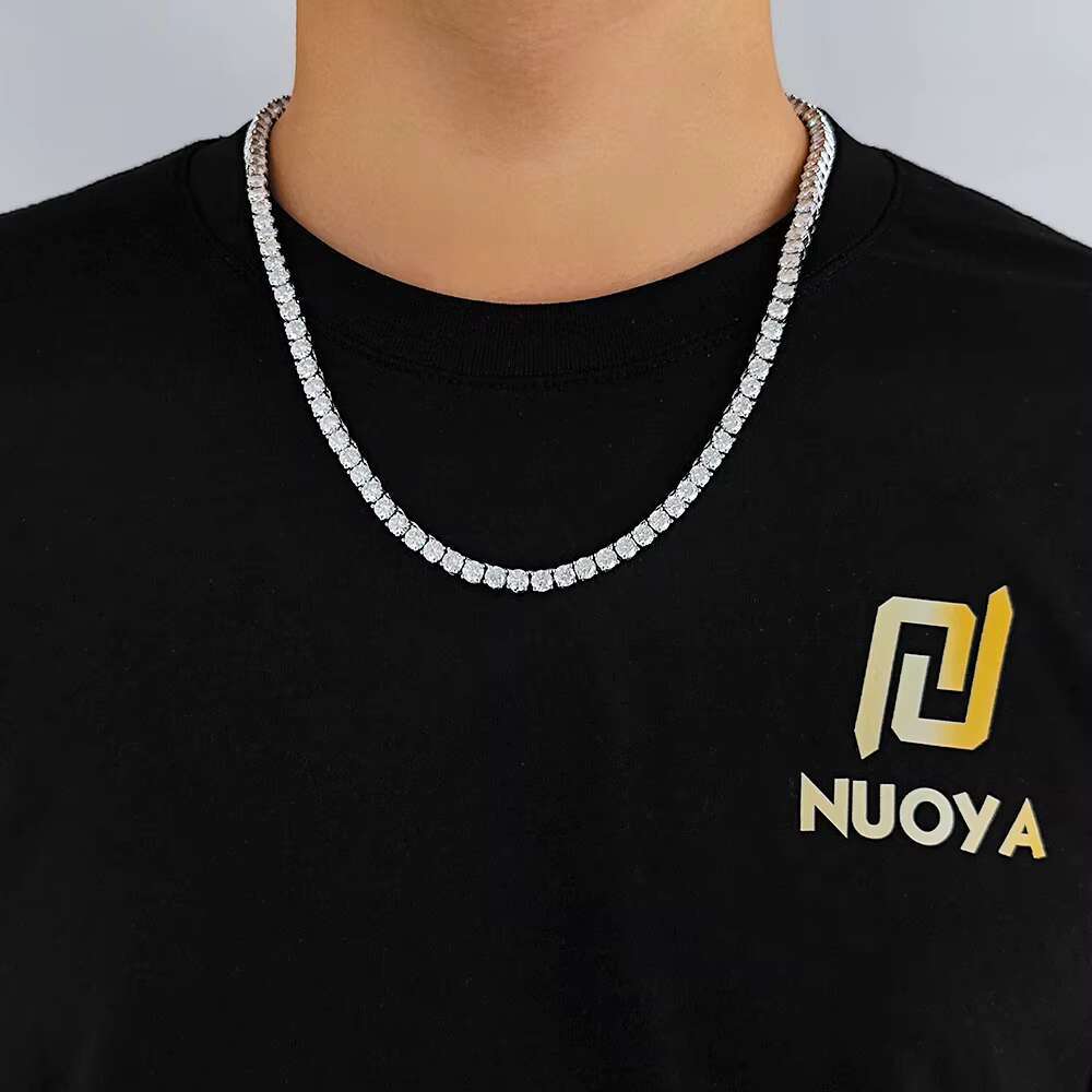 Iced Out Hip Hop Moissanite Tennis Necklace 3mm 4mm 5mm 925 Sterling Silver Moissanite Diamond Tennis Chain Necklace