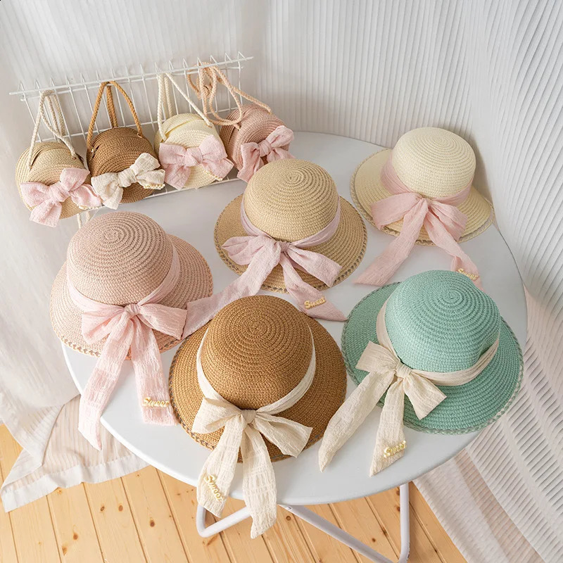 Baby Hat Round Bag Two-piece Set Summer Girls Fisherman Hat Straw Hat Bow Coin Purse Multi-color A Vailable 250527